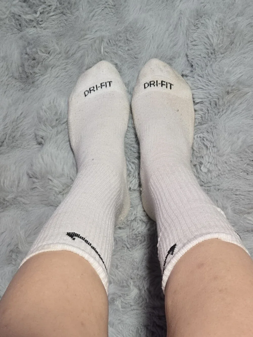 Women's Nike White Dri-FIT Crew Socks with Black Swoosh Used For Gym